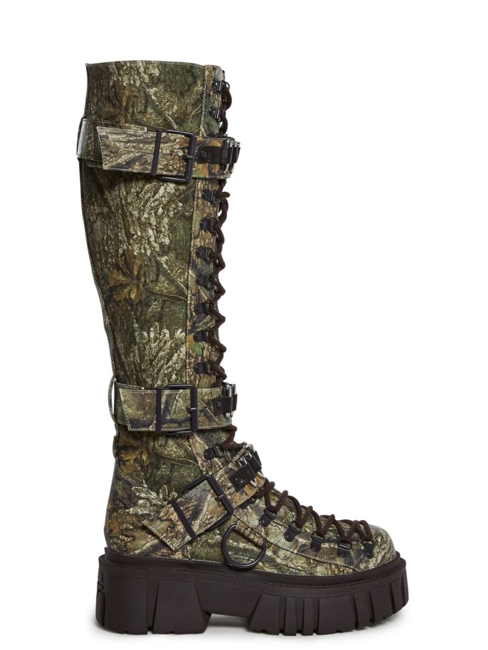 Dolls Kill Green Camo Platform Combat Boots